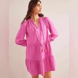Boden tiered, gauze mini dress, Festival Pink, size 6, NWT